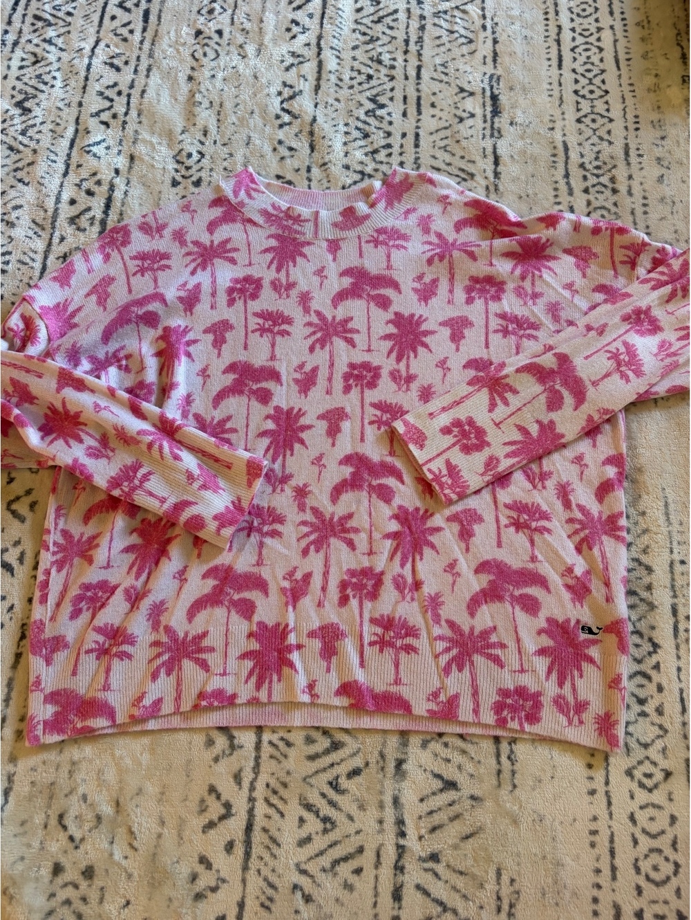 Vineyard Vines Pink Palm Tree Pattern Sweater Large